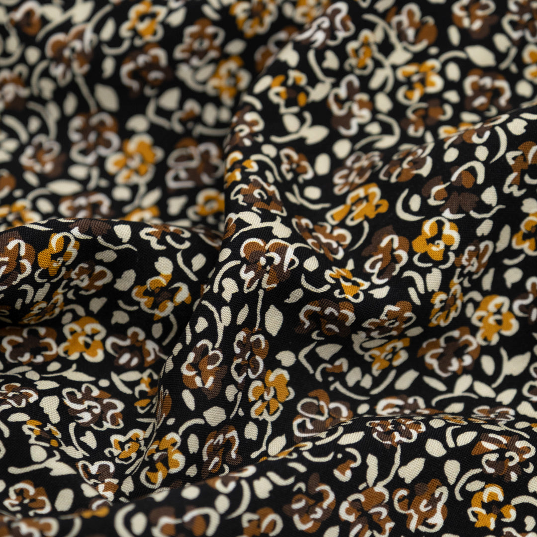Floral Whimsy Printed Viscose Challis - Black | Blackbird Fabrics