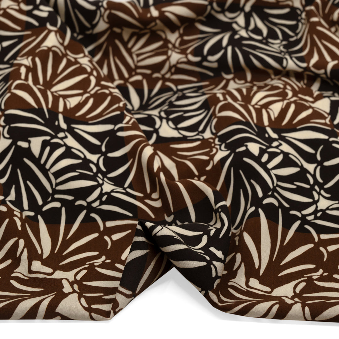 Beachside Printed Viscose Challis - Chocolate/Black | Blackbird Fabrics