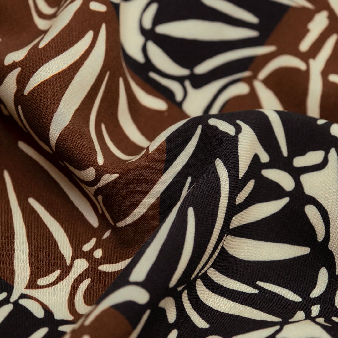 Beachside Printed Viscose Challis - Chocolate/Black | Blackbird Fabrics