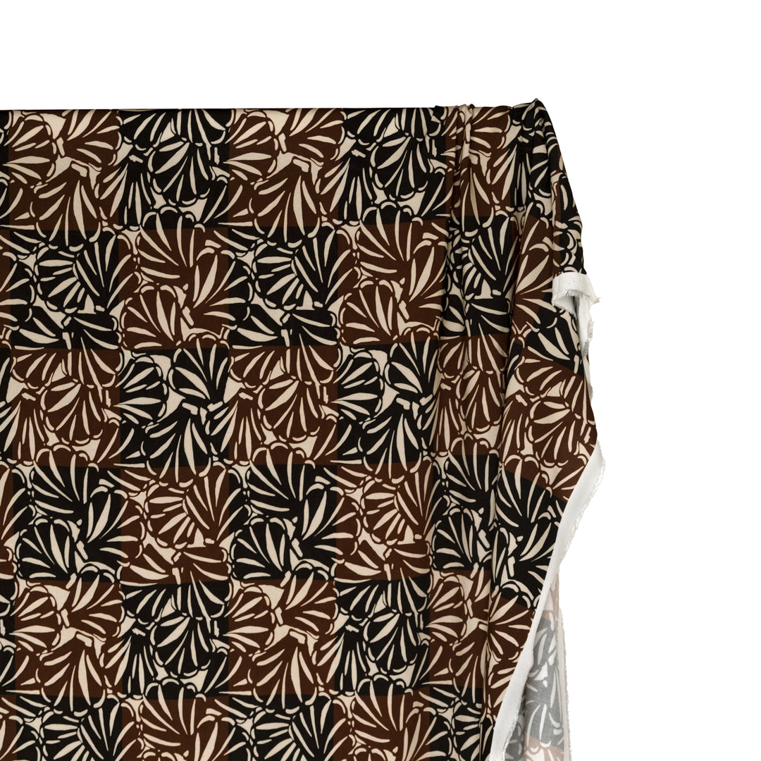 Beachside Printed Viscose Challis - Chocolate/Black | Blackbird Fabrics