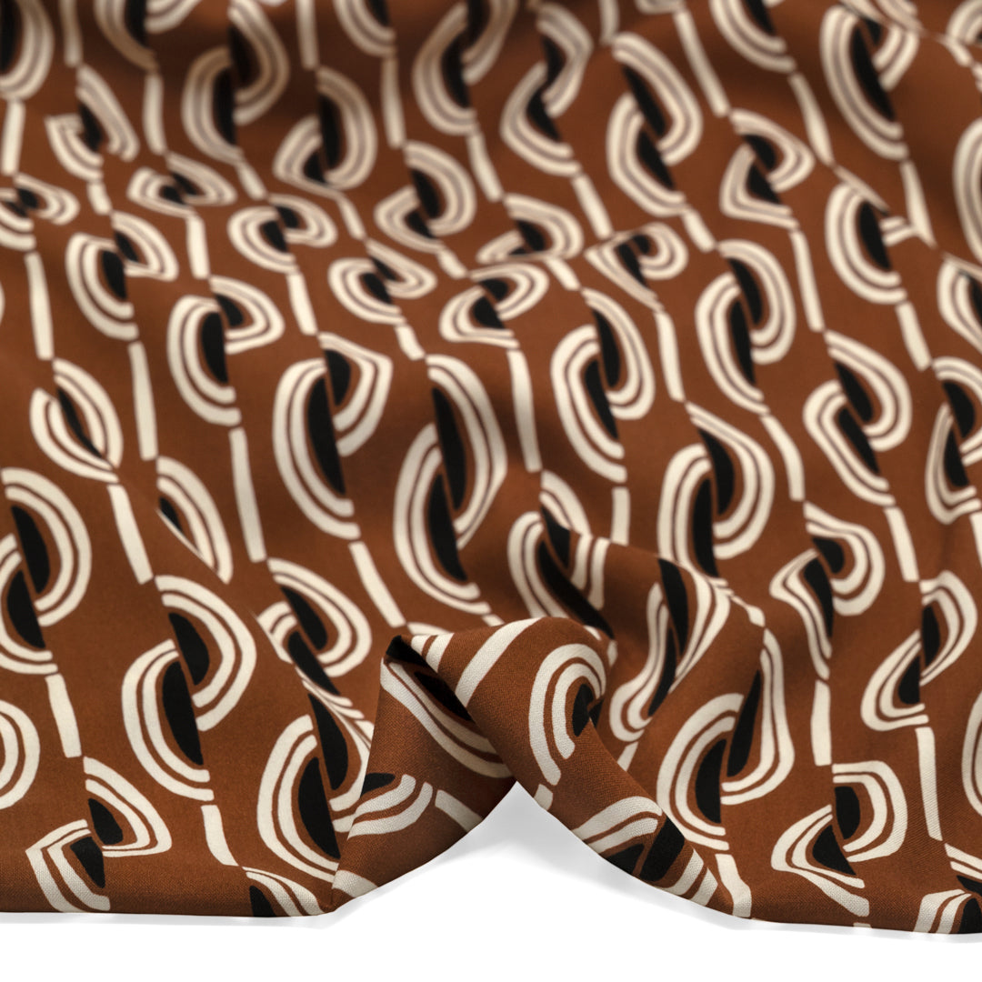 Boardwalk Printed Viscose Challis - Toffee/Ivory/Black | Blackbird Fabrics