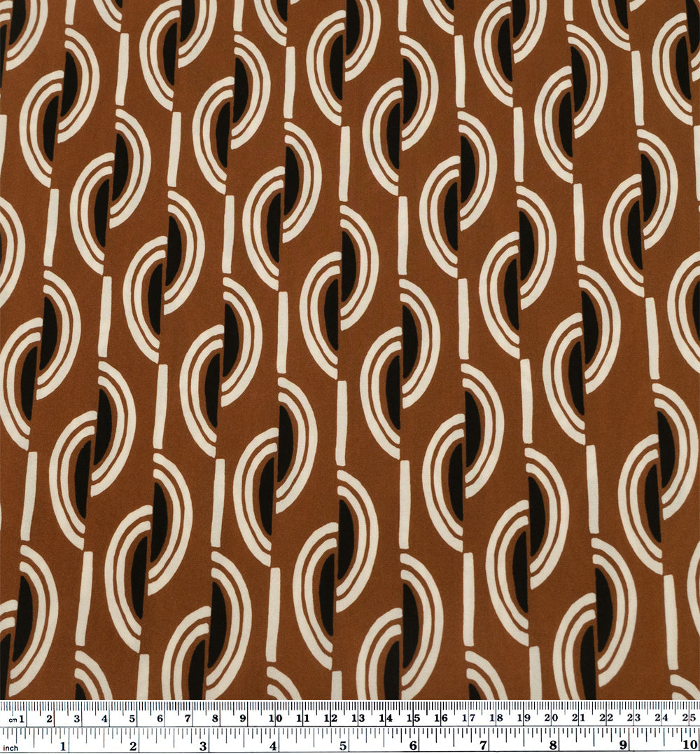 Boardwalk Printed Viscose Challis - Toffee/Ivory/Black | Blackbird Fabrics