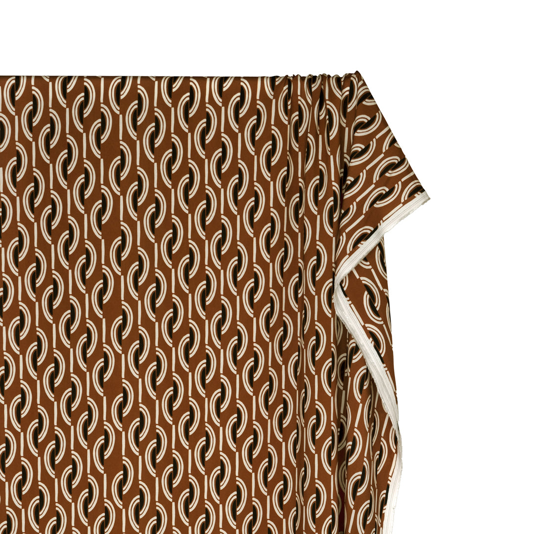 Boardwalk Printed Viscose Challis - Toffee/Ivory/Black | Blackbird Fabrics