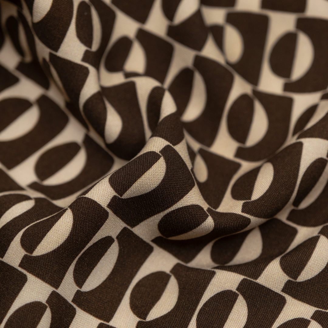 Flip Side Printed Viscose Challis - Espresso/Cream | Blackbird Fabrics