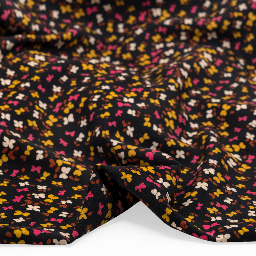 Flutter Printed Viscose Challis - Black | Blackbird Fabrics