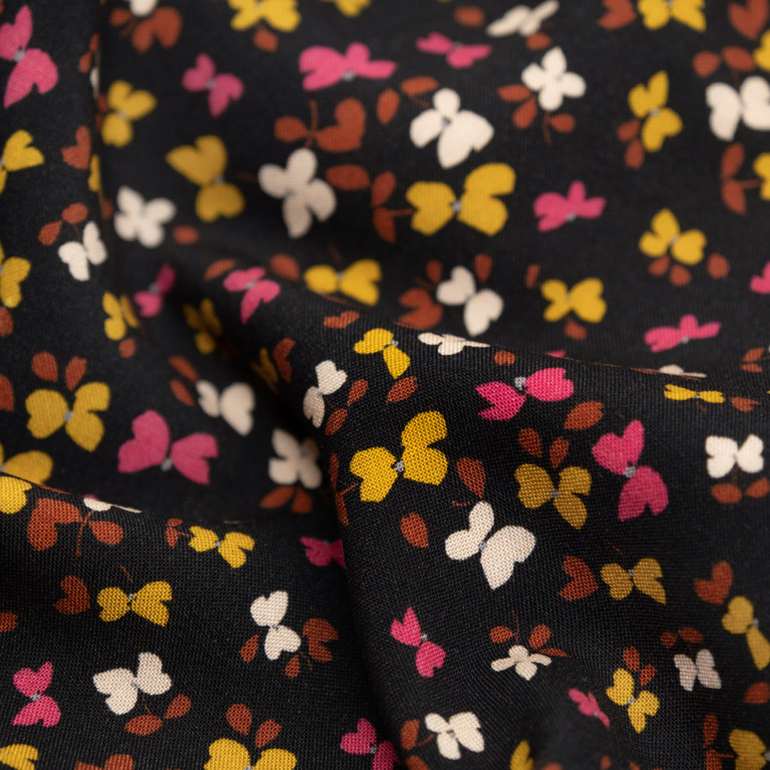 Flutter Printed Viscose Challis - Black | Blackbird Fabrics