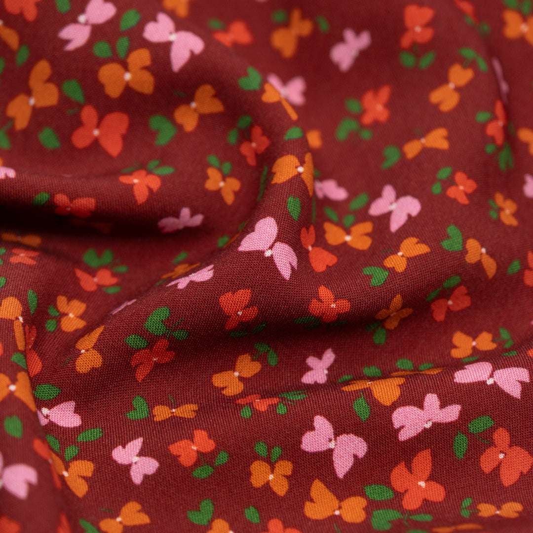 Flutter Printed Viscose Challis - Cranberry | Blackbird Fabrics