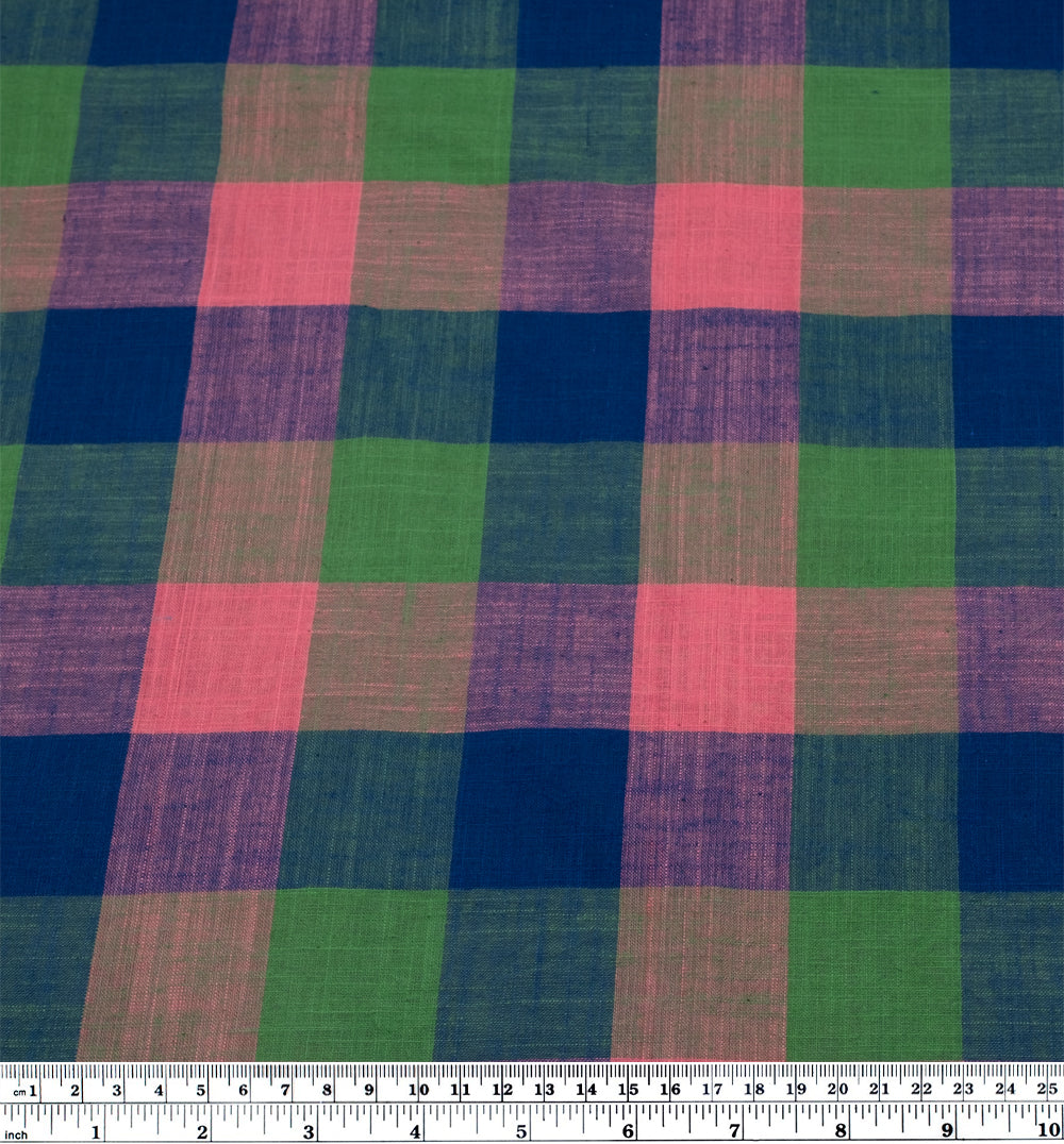 Jumbo Check Handwoven Cotton -Grass/Ocean/Candy | Blackbird Fabrics