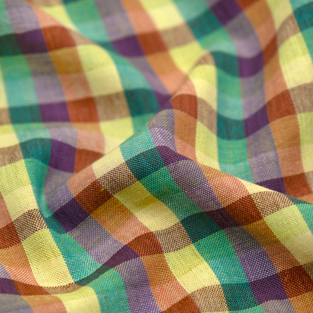 Kaleidoscope Check Handwoven Cotton - Limoncello/Viridian/Clay | Blackbird Fabrics