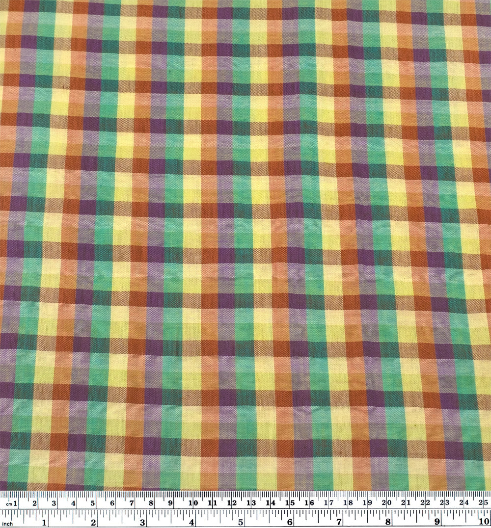 Kaleidoscope Check Handwoven Cotton - Limoncello/Viridian/Clay | Blackbird Fabrics