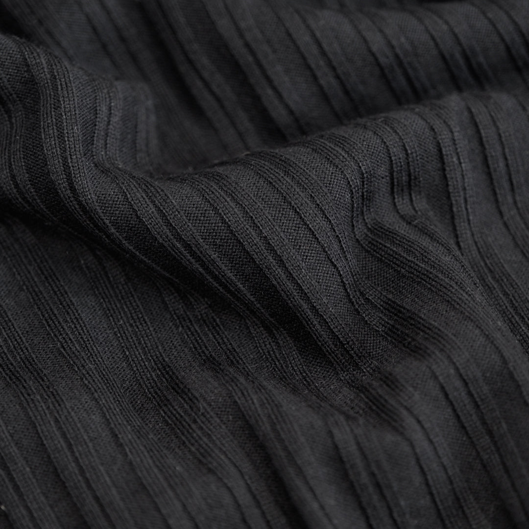 Deadstock Lightweight Ribbed Sweater Knit - Black | Blackbird Fabrics