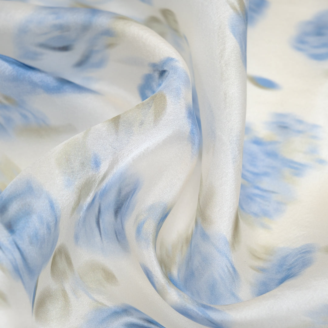 Deadstock Watercolour Floral Organza - Ivory/Cornflower | Blackbird Fabrics