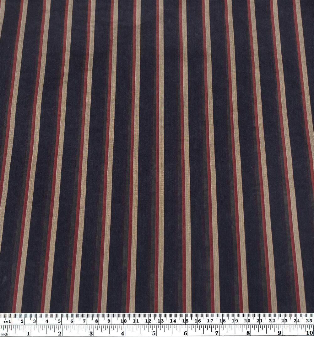 Deadstock Striped Cotton Silk Blend - Midnight Navy/Red/Sand | Blackbird Fabrics