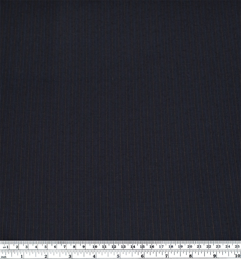 Deadstock Pinstriped Wool Blend Suiting - Midnight Blue/Rust | Blackbird Fabrics