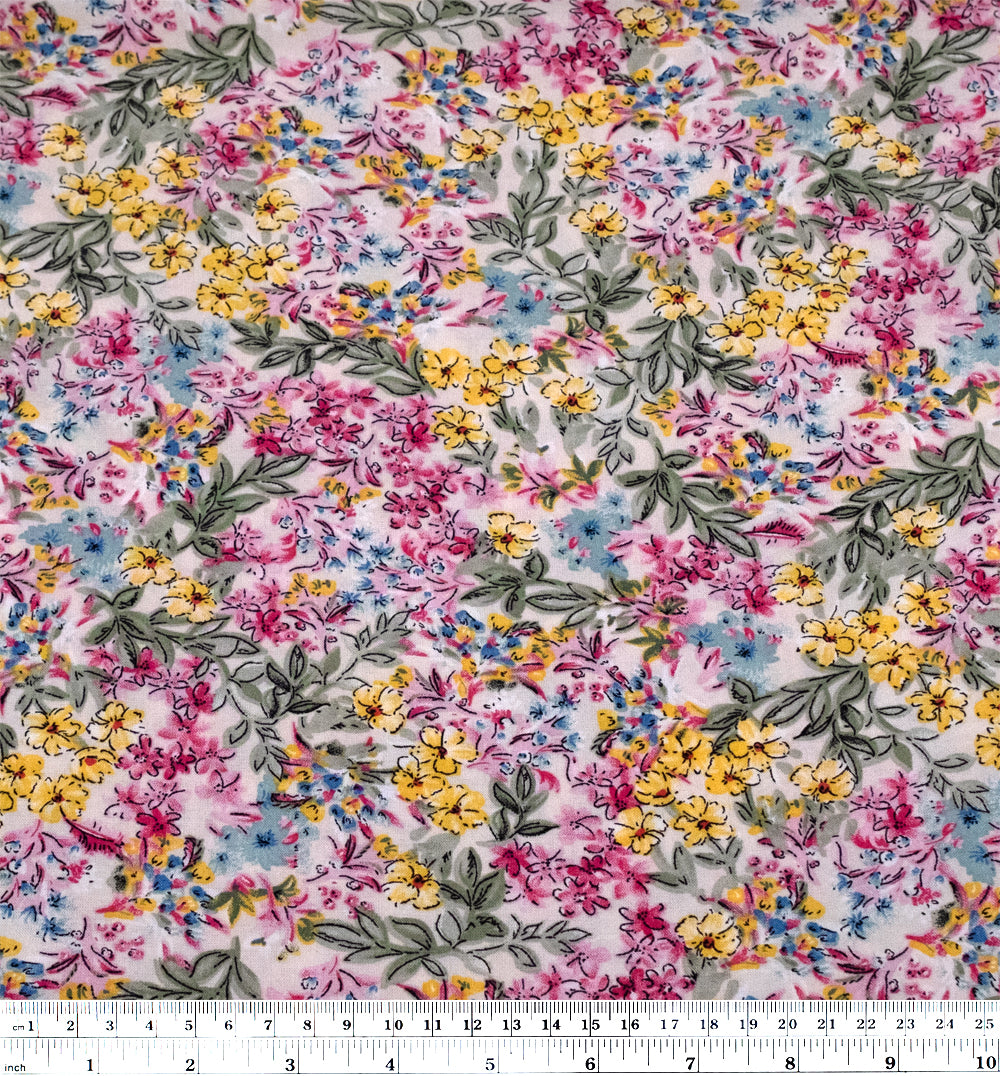 Pixie Playground Rayon Challis - Ivory/Buttercup | Blackbird Fabrics 