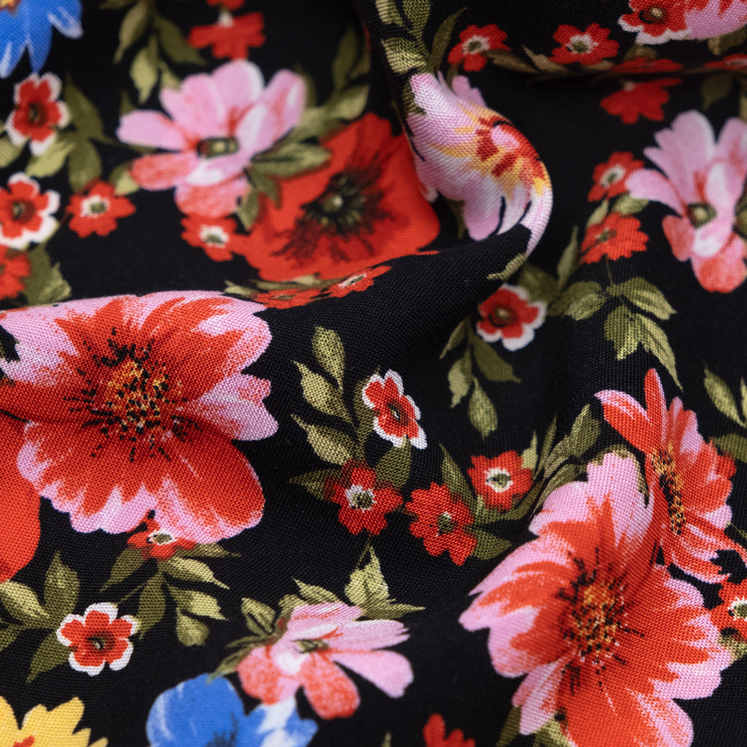 Poppy Fields Rayon Challis - Nightscape | Blackbird Fabrics 