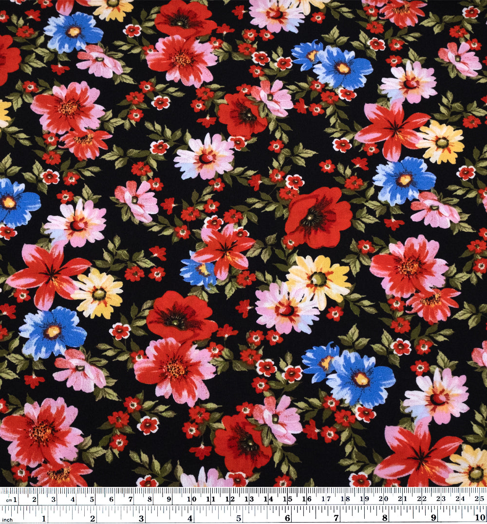 Poppy Fields Rayon Challis - Nightscape | Blackbird Fabrics 