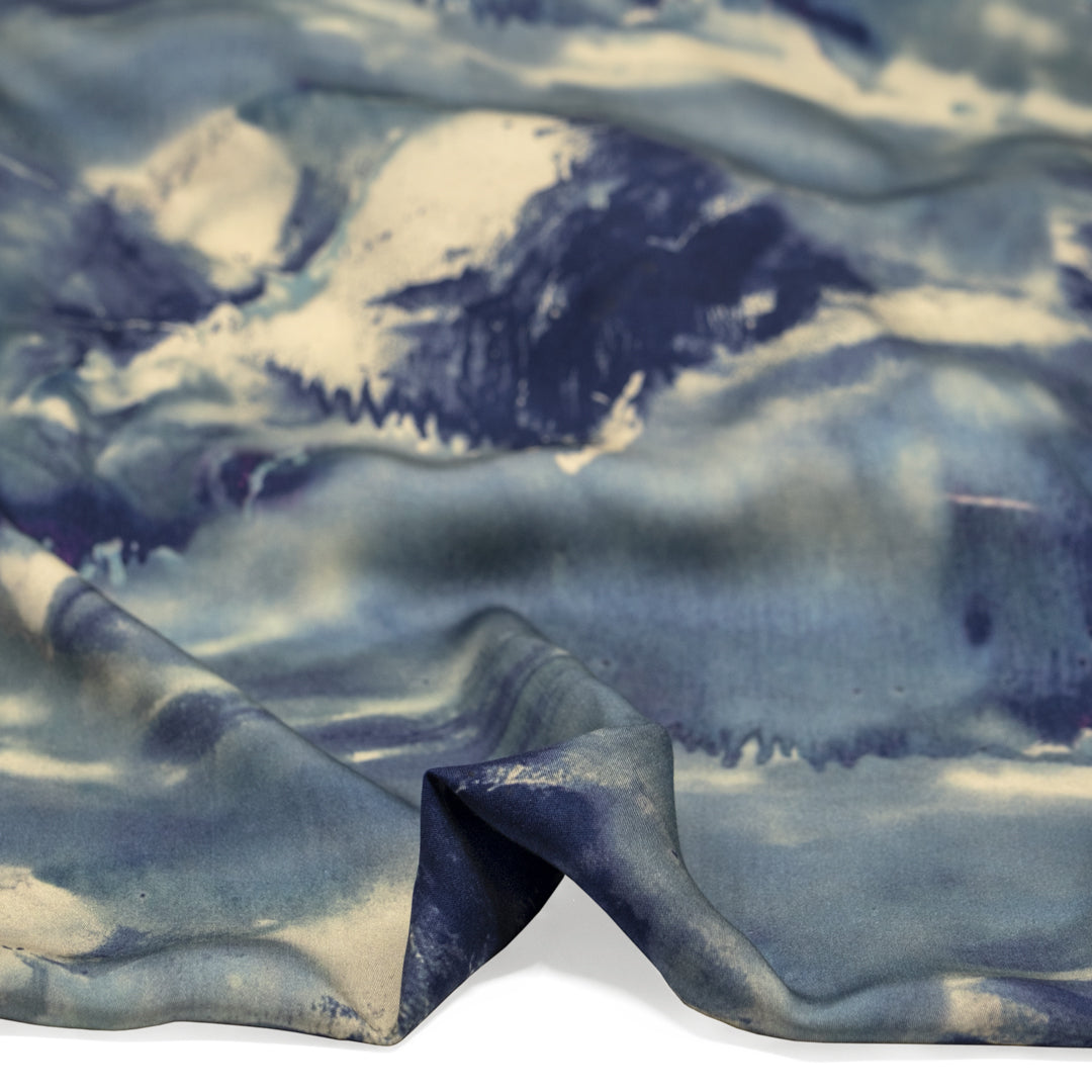 Deep Dive Viscose Sateen - Glacier/Navy | Blackbird Fabrics