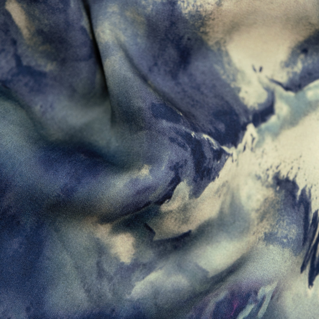 Deep Dive Viscose Sateen - Glacier/Navy | Blackbird Fabrics