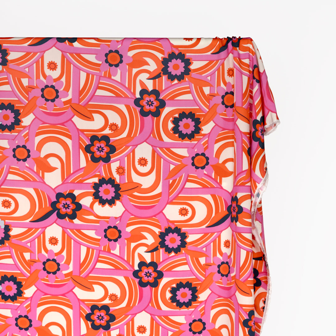 Deadstock Dancing Queen Printed Viscose - Cream/Bubblegum/Tangerine | Blackbird Fabrics