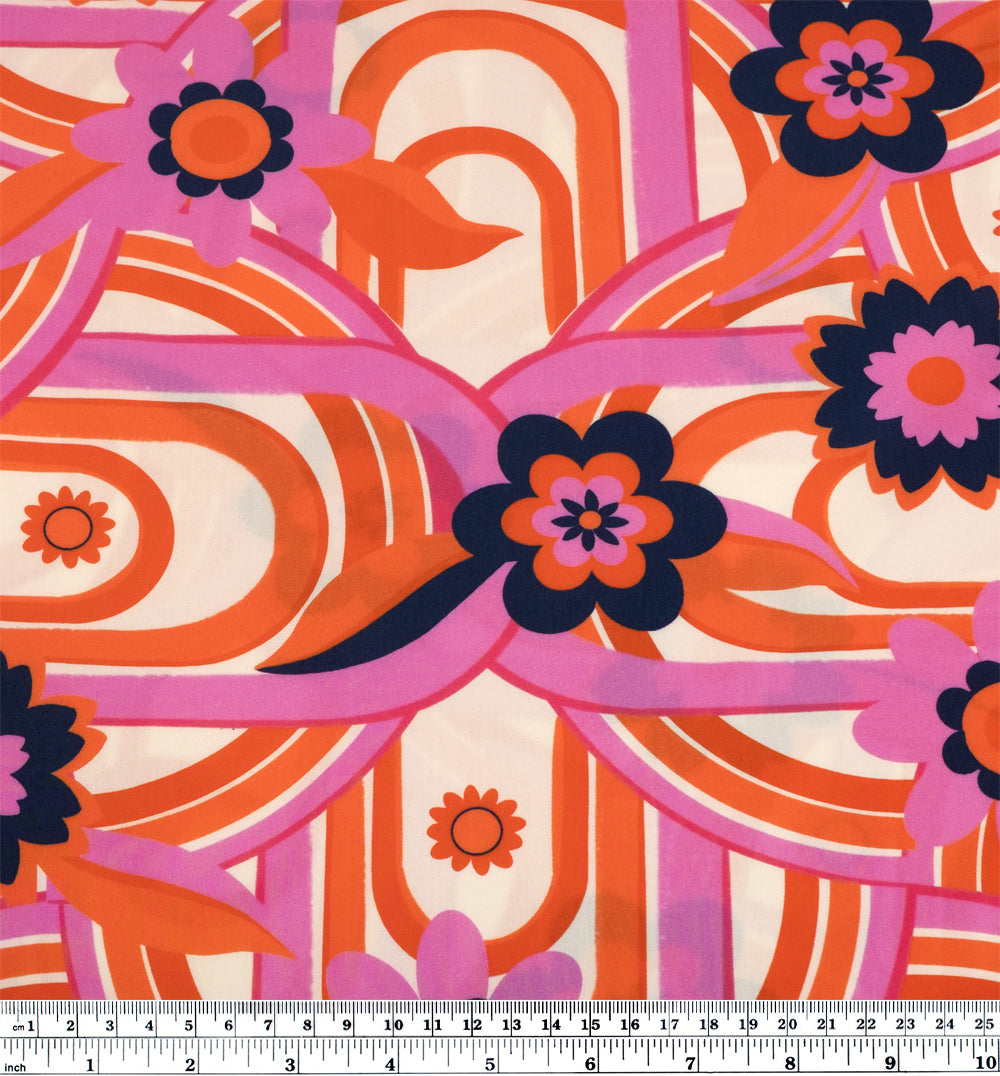 Deadstock Dancing Queen Printed Viscose - Cream/Bubblegum/Tangerine | Blackbird Fabrics