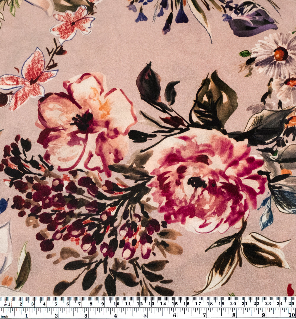 Deadstock Twilight Blooms Midweight Viscose Crepe - Blush/Violet/Multi | Blackbird Fabrics