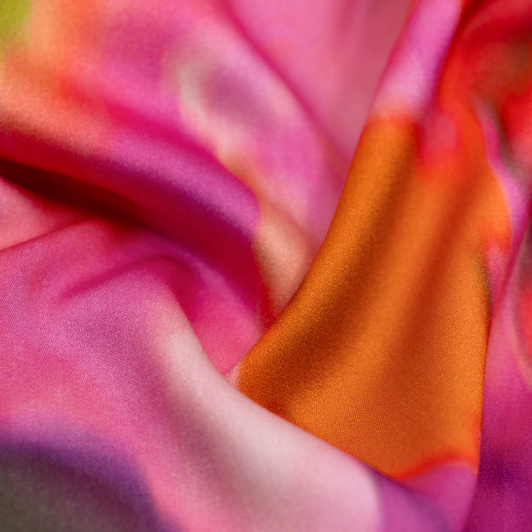 Deadstock Aurora Viscose Sateen - Electric Pink/Multi | Blackbird Fabrics