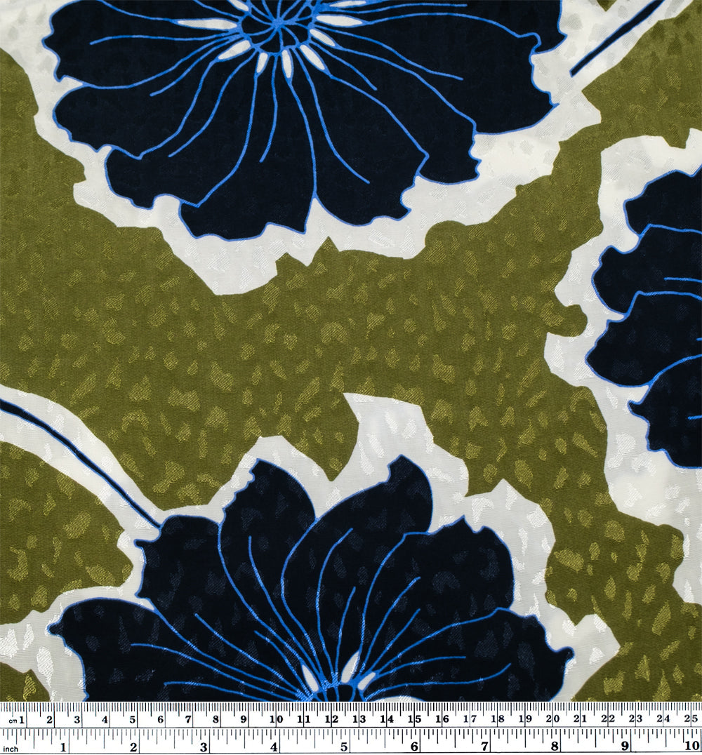 Deadstock Morning Dew Viscose Jacquard - Basil/Midnight Navy/White | Blackbird Fabrics