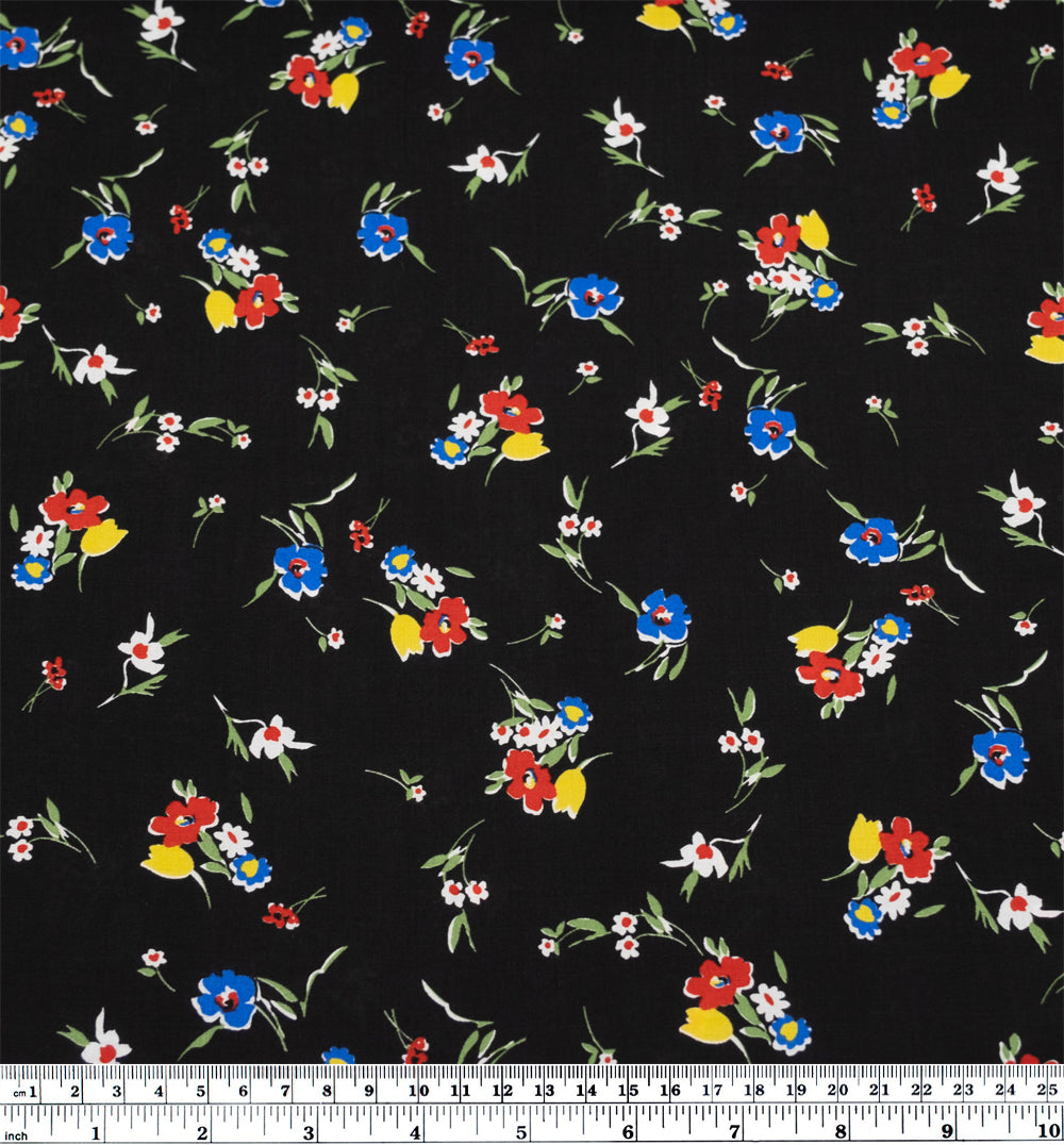 Deadstock Primary Viscose Voile - Black/Poppy/Lemon | Blackbird Fabrics