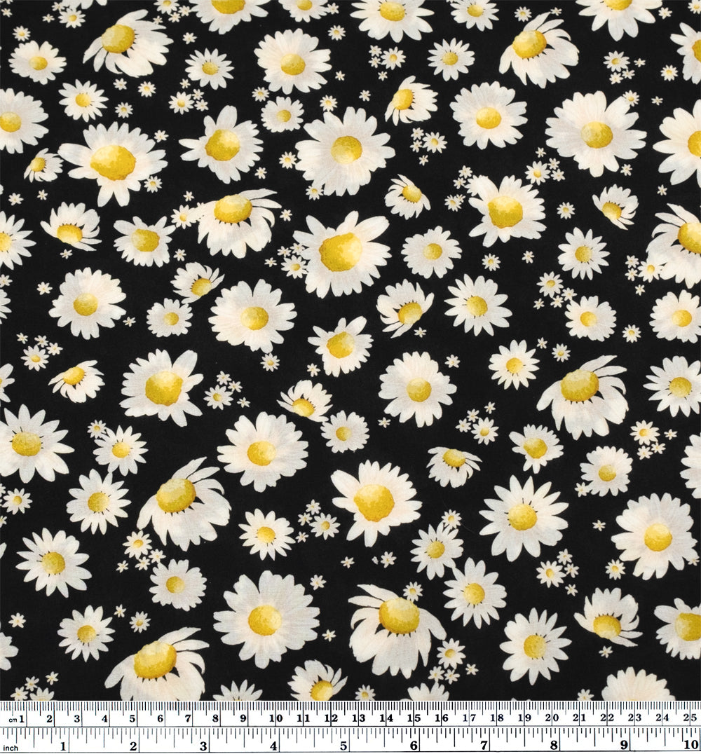 Deadstock Cosmic Daisy Viscose Voile - Black/Ecru | Blackbird Fabrics