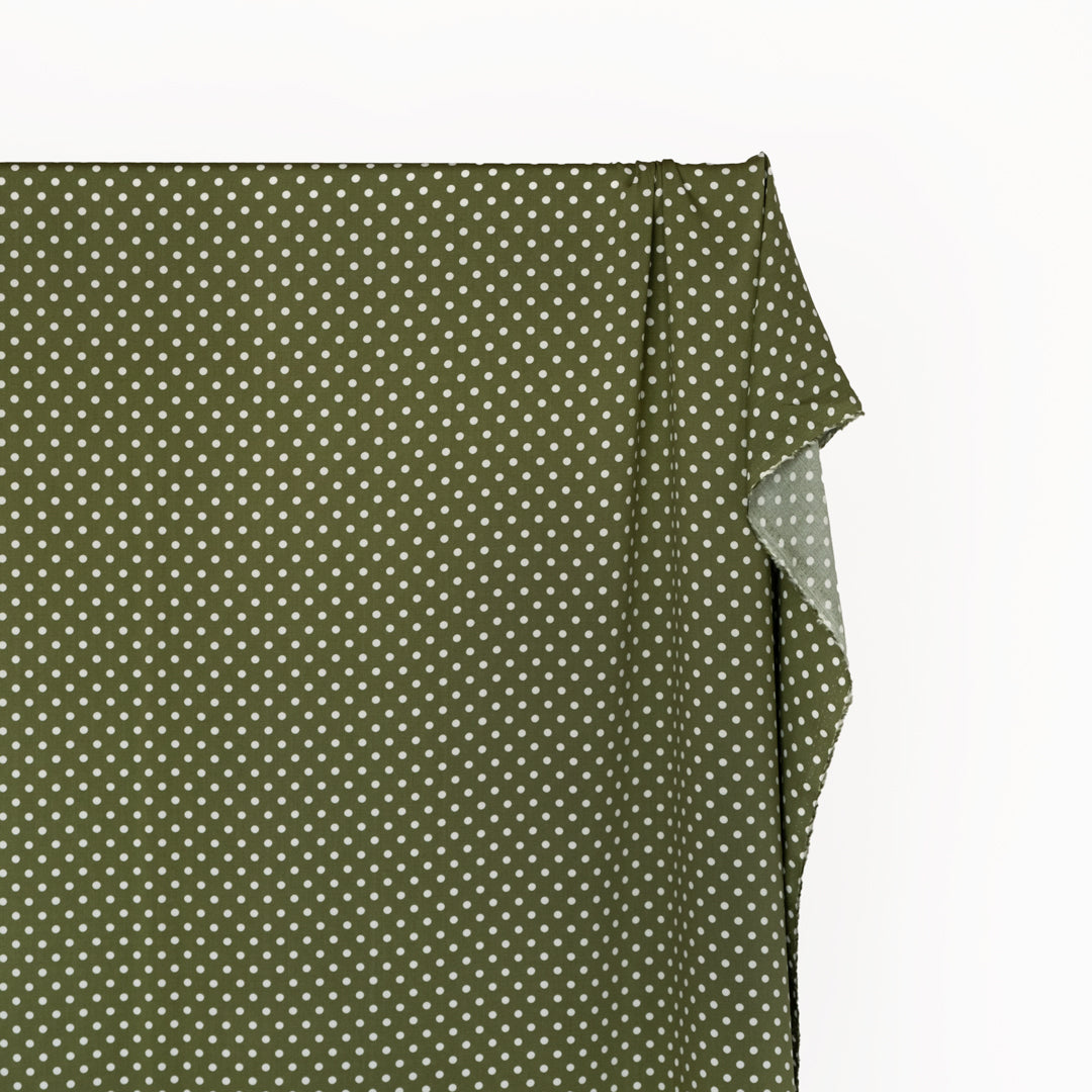 Deadstock Polka Dot Viscose Poplin - Peridot/White | Blackbird Fabrics