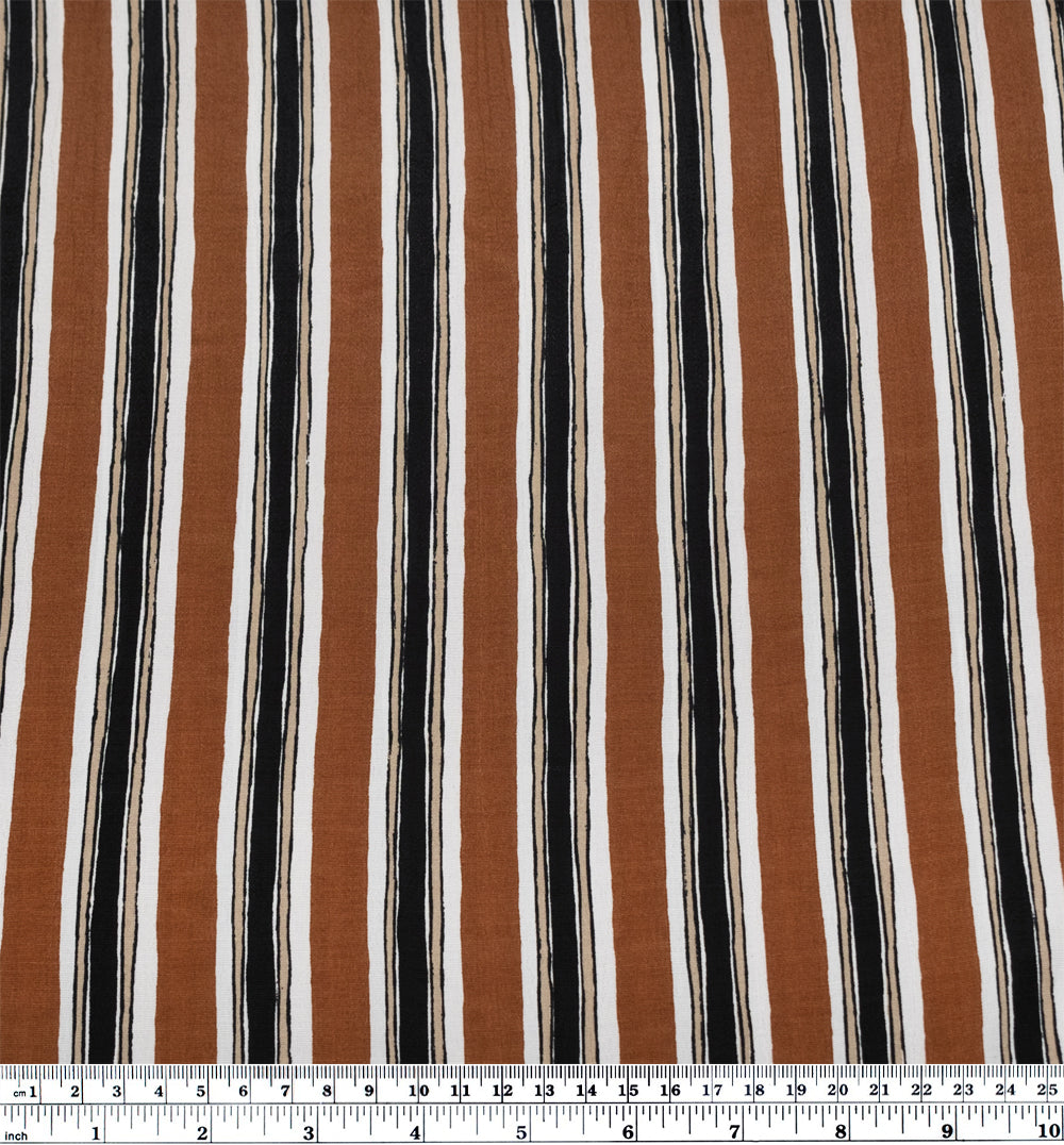 Deadstock Division Stripe Viscose Crepe - Teak/White/Black