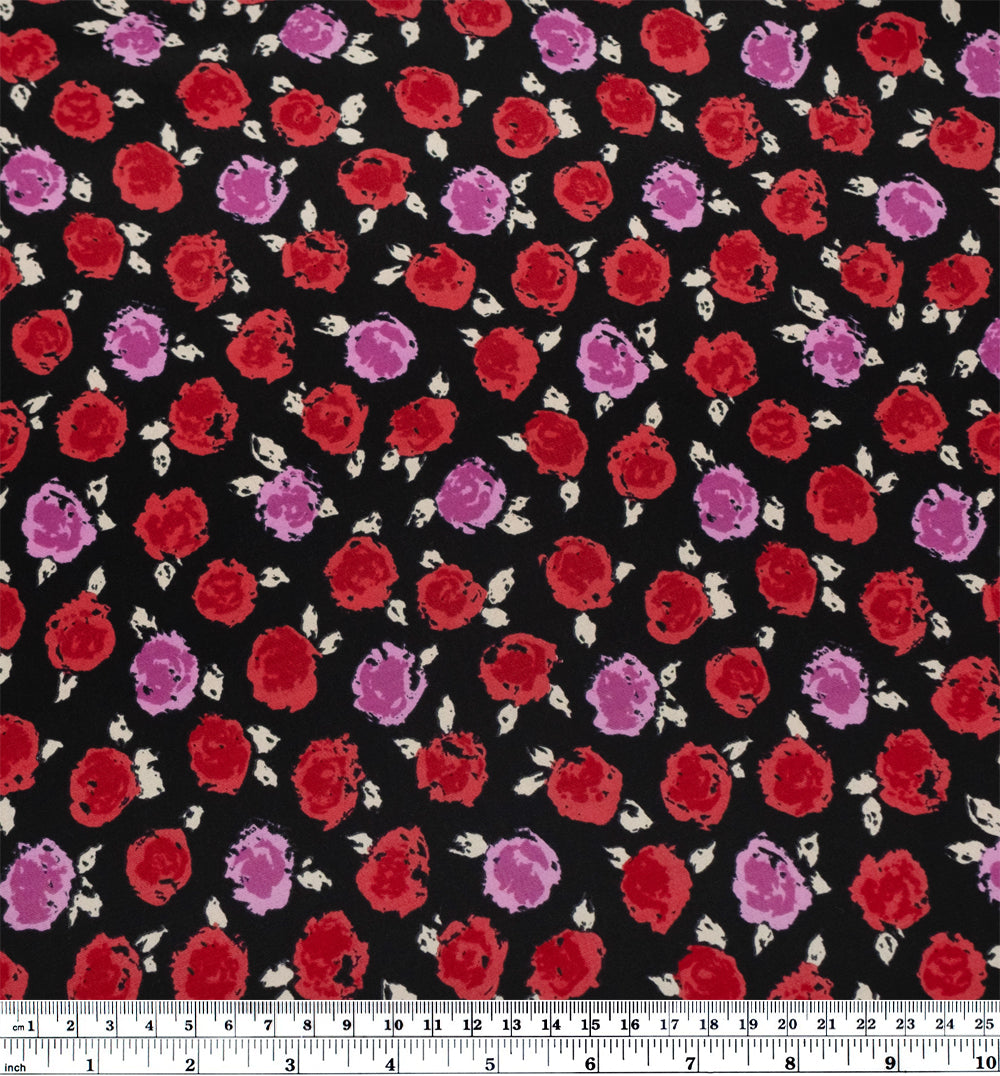 Deadstock Rosy Posy Viscose Crepe - Black/Crimson/Candy Pink | Blackbird Fabrics