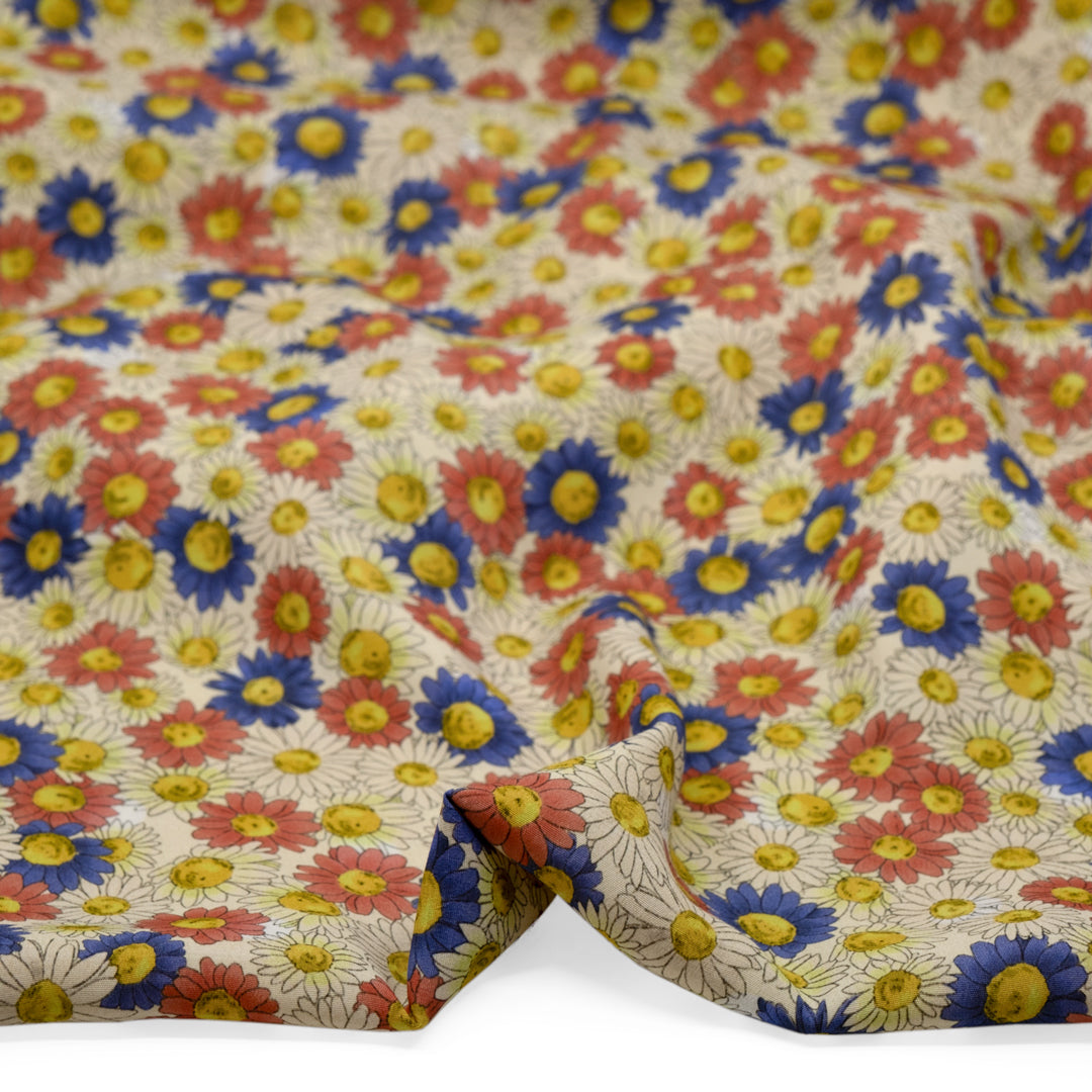 Deadstock Floral Nostalgia Viscose Crepe - Parchment/Rose/Blueberry | Blackbird Fabrics