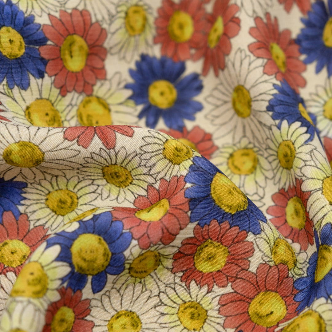 Deadstock Floral Nostalgia Viscose Crepe - Parchment/Rose/Blueberry | Blackbird Fabrics