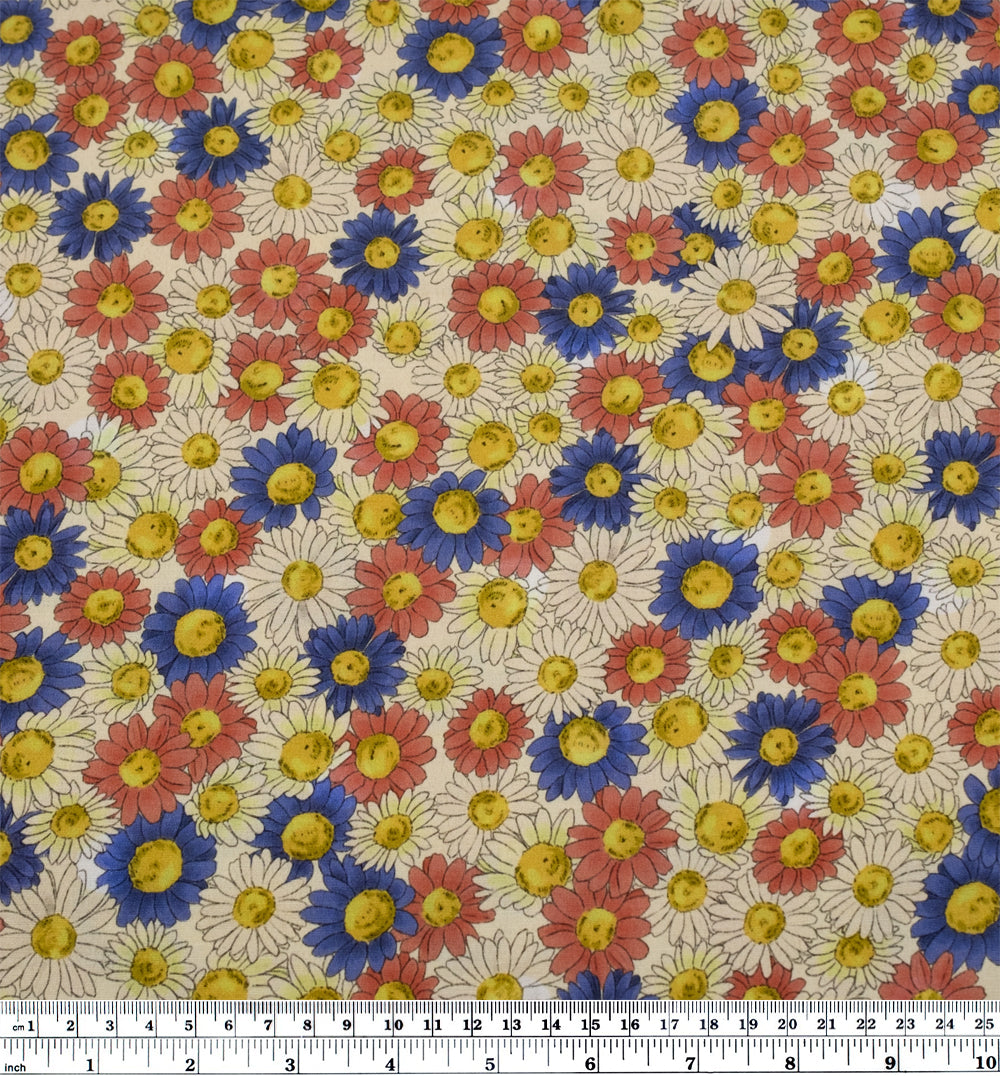 Deadstock Floral Nostalgia Viscose Crepe - Parchment/Rose/Blueberry | Blackbird Fabrics