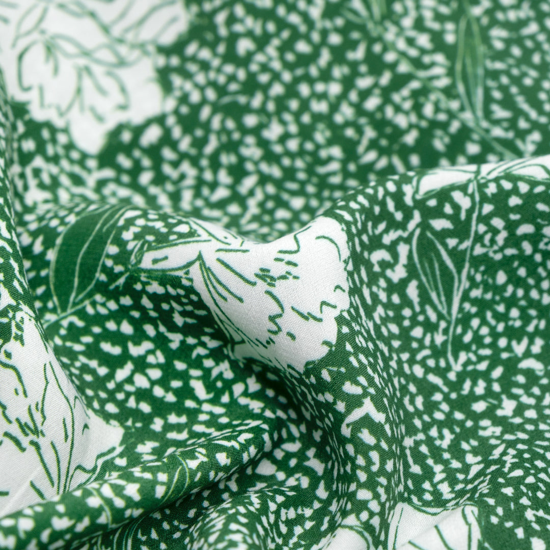 Deadstock Floral Static Viscose Crepe - Clover/White | Blackbird Fabrics