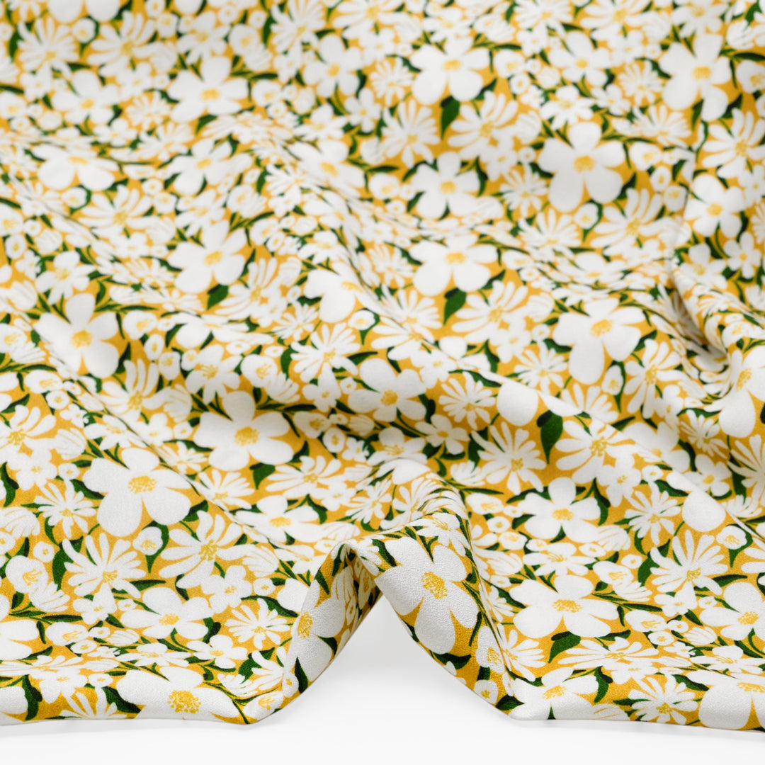 Deadstock Buttercup Viscose Crepe - Daffodil/White | Blackbird Fabrics