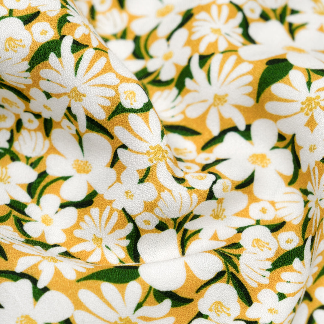 Deadstock Buttercup Viscose Crepe - Daffodil/White | Blackbird Fabrics
