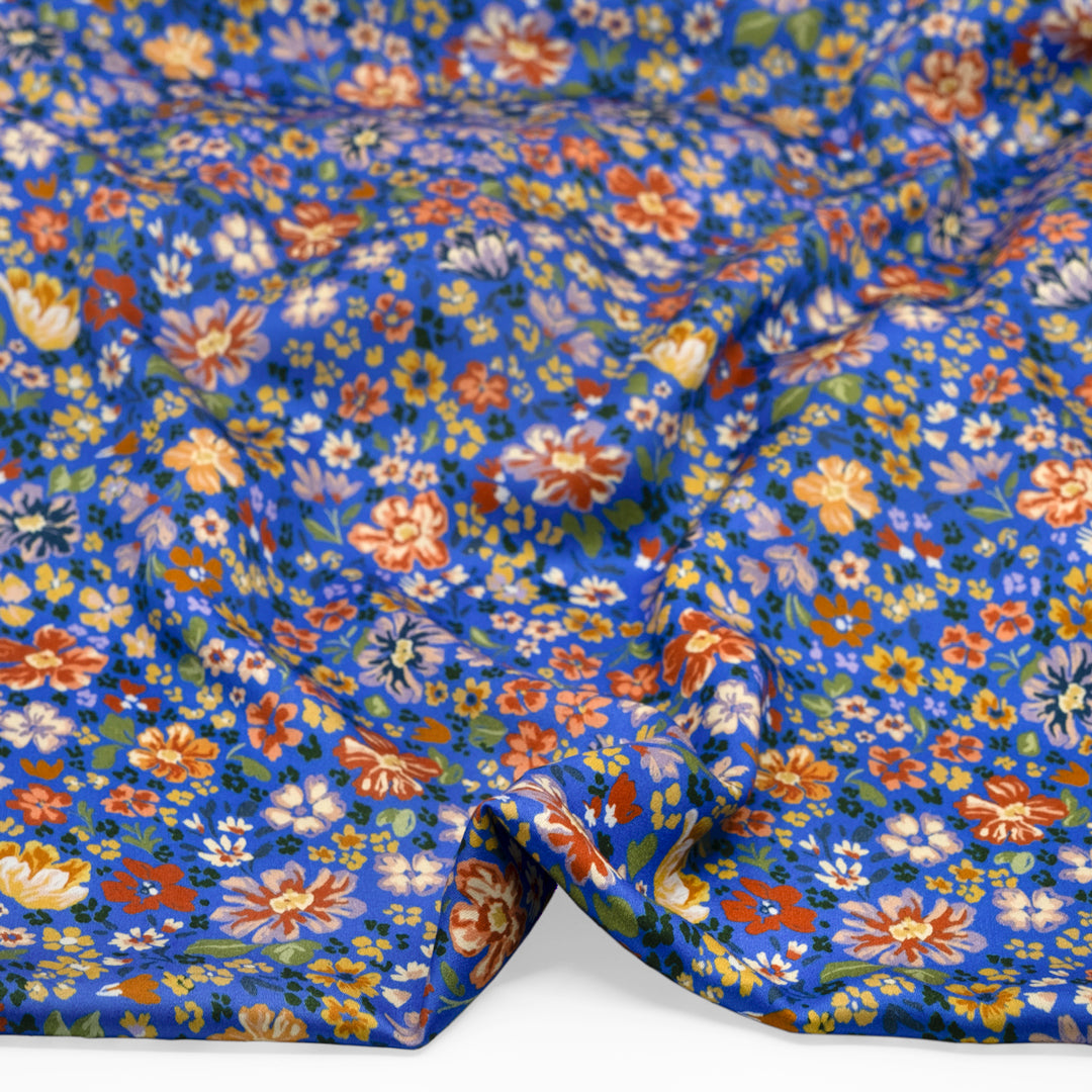 Deadstock Garden Gemstone Viscose Sateen - Lapis/Multi | Blackbird Fabrics