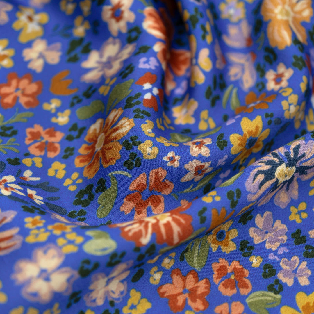 Deadstock Garden Gemstone Viscose Sateen - Lapis/Multi | Blackbird Fabrics
