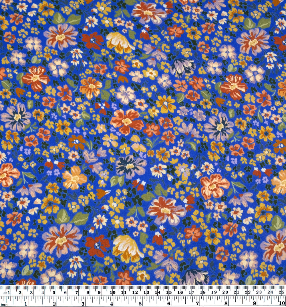 Deadstock Garden Gemstone Viscose Sateen - Lapis/Multi | Blackbird Fabrics