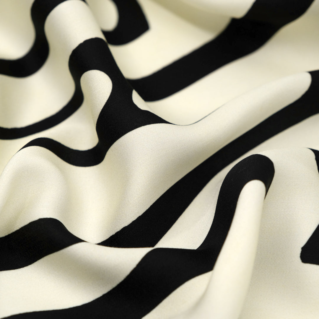 Deadstock Tight Spaces Viscose Sateen - Black/Ivory | Blackbird Fabrics