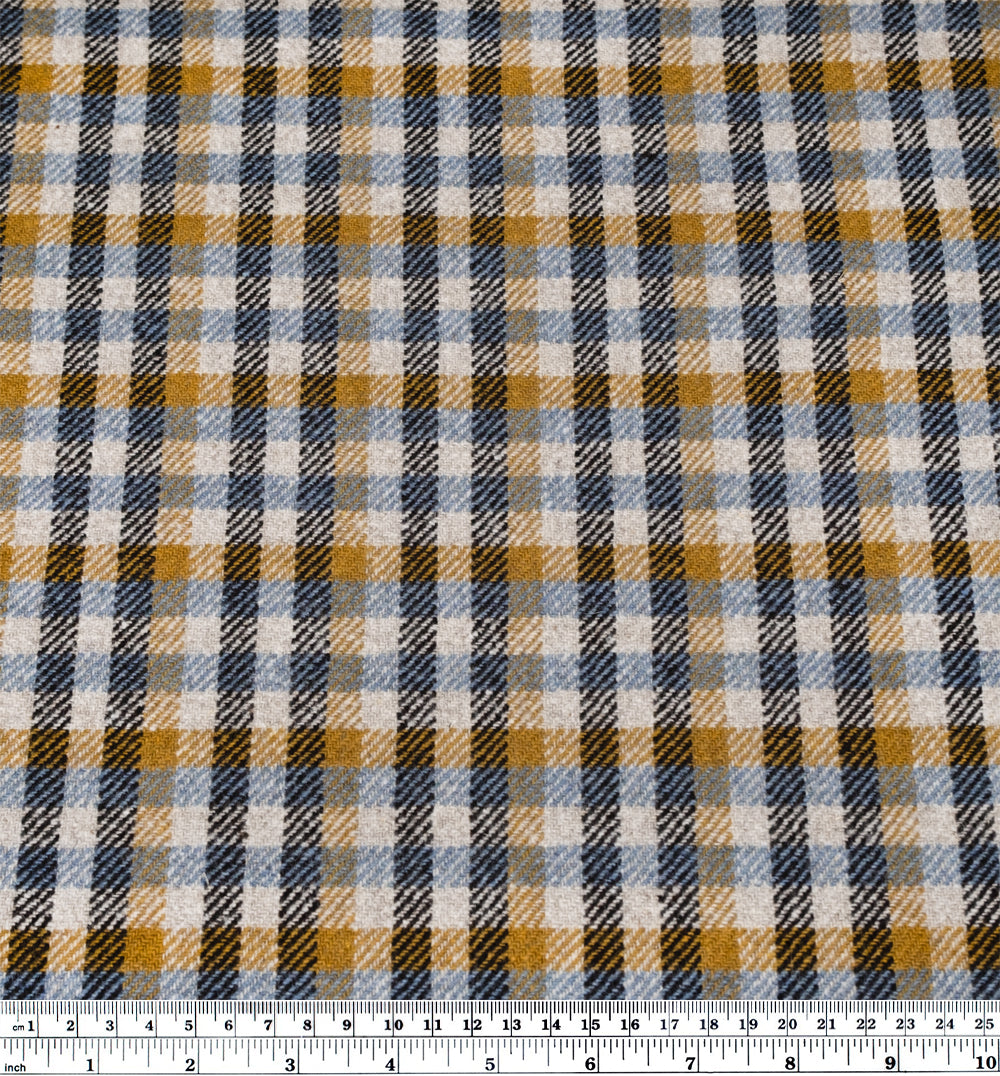 Deadstock Check Wool Blend Twill - Oatmeal/Antique Gold/Bluestone