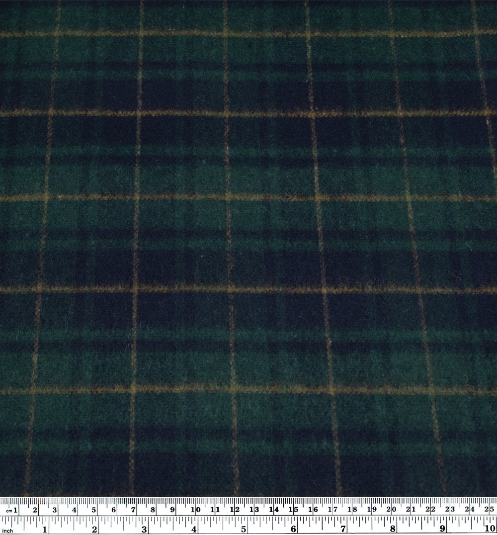 Deadstock Plaid Double Faced Wool Blend Coating - Midnight Blue/Pine | Blackbird Fabrics