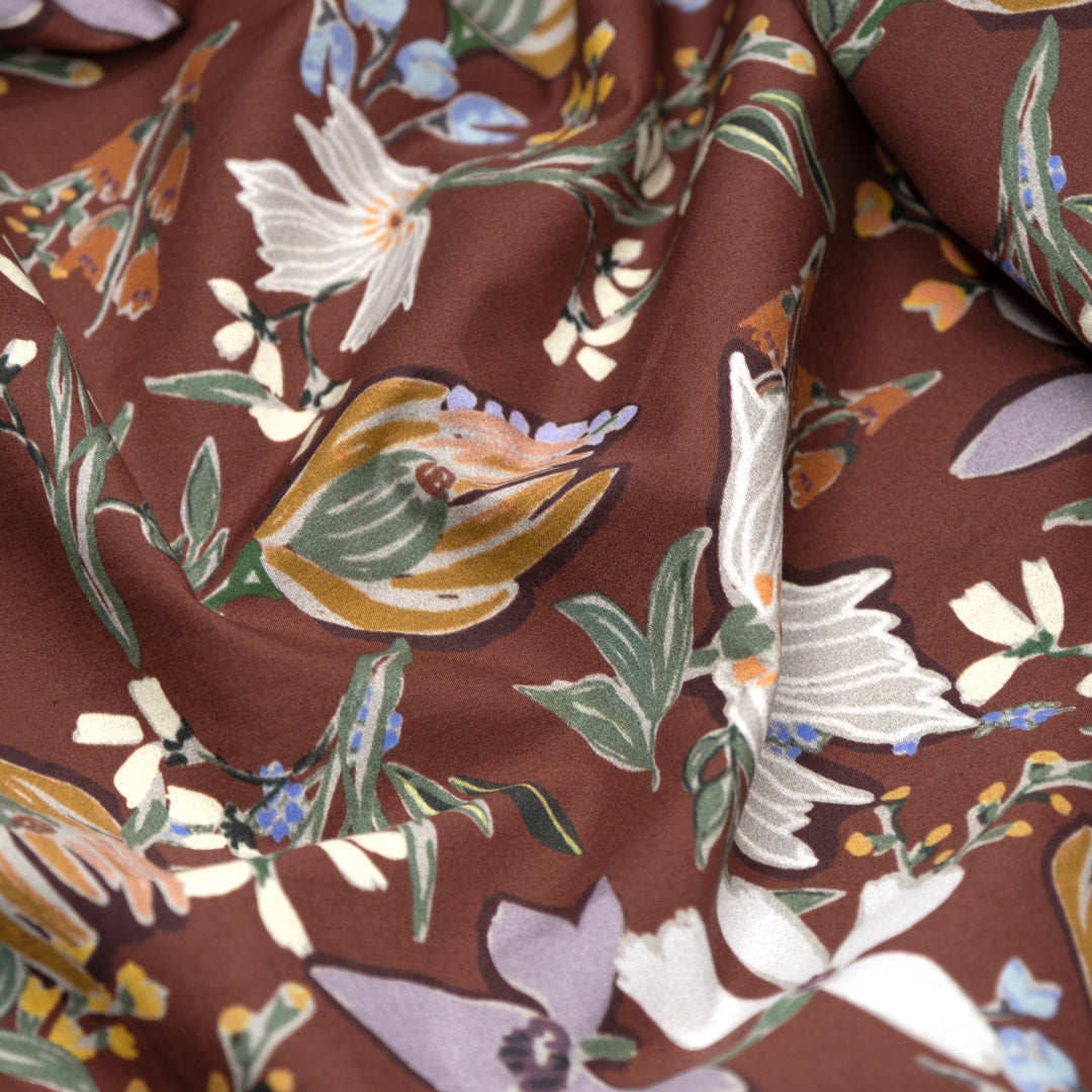 Deadstock Folklore Floral Cotton Lawn - Merlot/Wisteria/Sage | Blackbird Fabrics