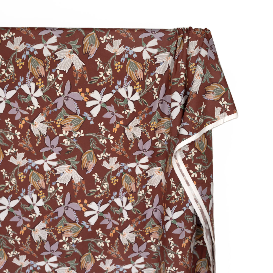 Deadstock Folklore Floral Cotton Lawn - Merlot/Wisteria/Sage | Blackbird Fabrics