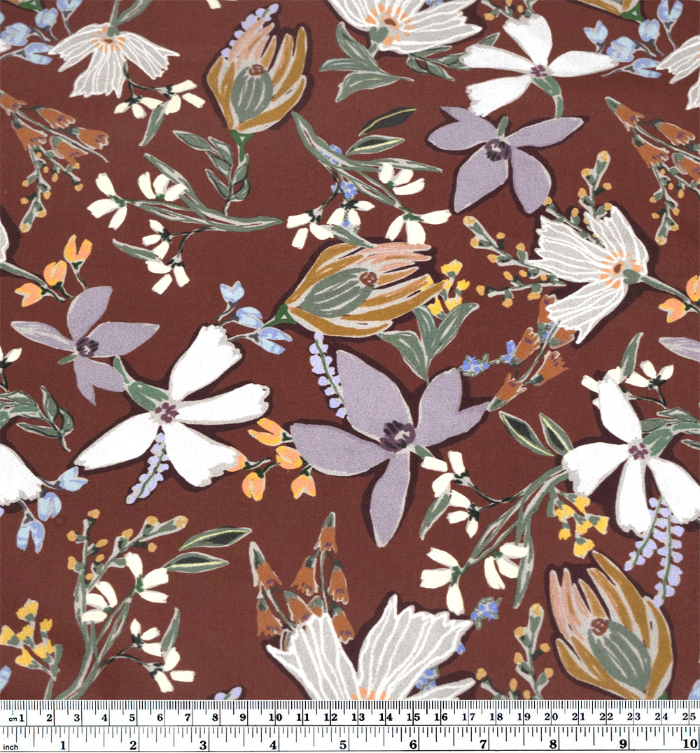 Deadstock Folklore Floral Cotton Lawn - Merlot/Wisteria/Sage | Blackbird Fabrics