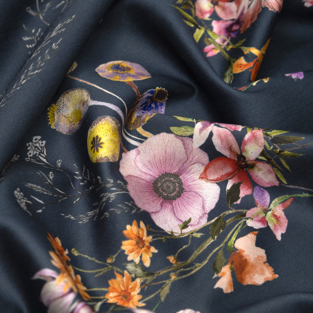 Deadstock Evening Blooms Lightweight Cotton Sateen - Navy/Grape/Multi | Blackbird Fabrics