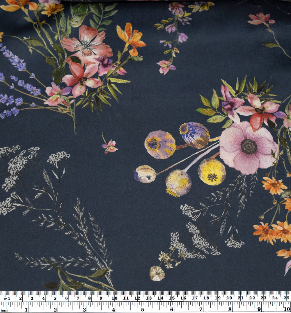 Deadstock Evening Blooms Lightweight Cotton Sateen - Navy/Grape/Multi | Blackbird Fabrics